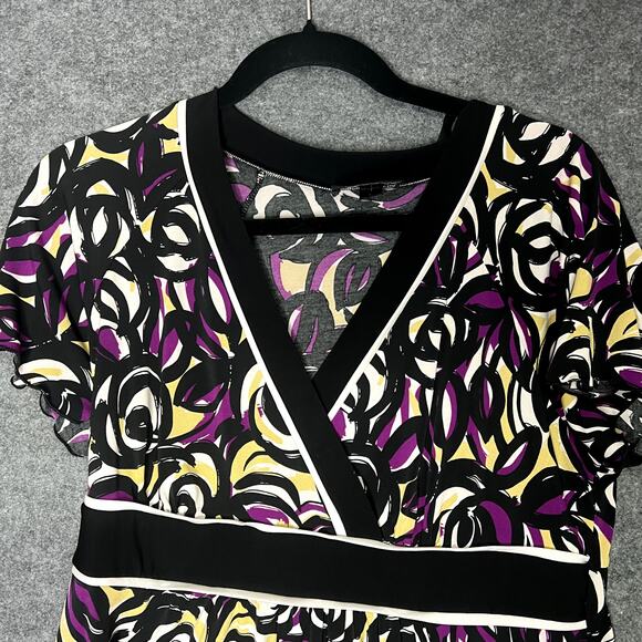VTG Y2K Abstract Floral Empire Waist Blouse XXL (19) Wrap V-Neck Top - Picture 4 of 8